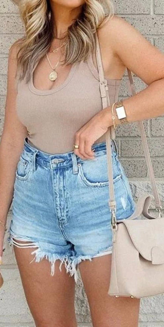 High Waisted Ripped Distressed Shorts